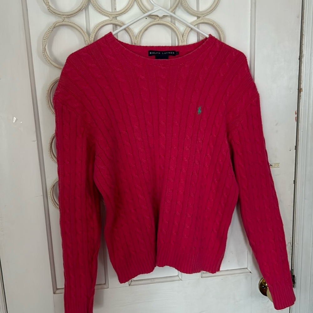 Ralph Lauren cable knit hot pink sweater.